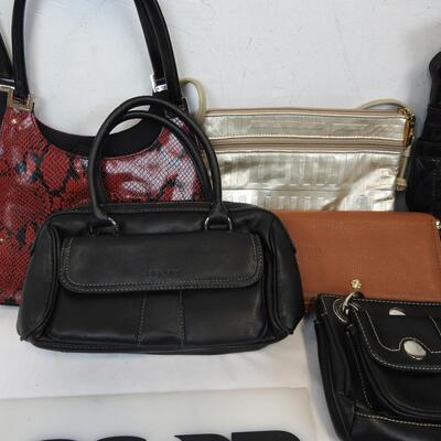 6 Purses, Black, Brown, White and Red: Gucci, Koltov, Nine West, etc
