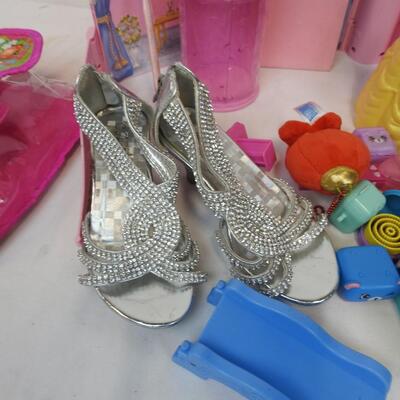 Toy Lot: Princess Castle Background, Shopkins, Kids Size 13 Heels, Black Purse