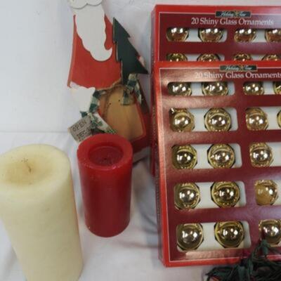 12 pc Christmas: Shiny Glass Ornaments, Light Up Houses, Lights