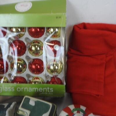 12 pc Christmas: Shiny Glass Ornaments, Light Up Houses, Lights
