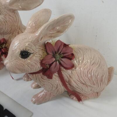 3 Ceramic Pink Bunnies Statues