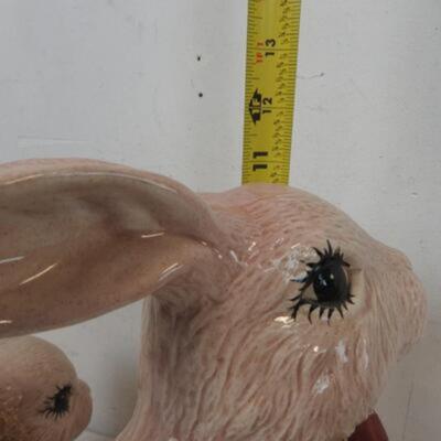 3 Ceramic Pink Bunnies Statues