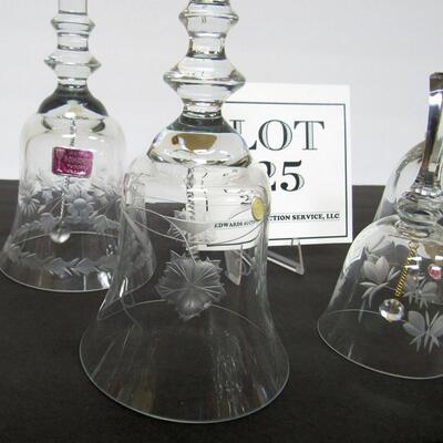 Lot of 5 Pretty Cut Glass Bells, 2 Romania, 1 Hungary, 2 Unmarked, Nice Lot
