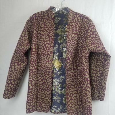 Women's Quilted Graphite Floral & Plum Spots Reversible Sardinia Jacket sz Small