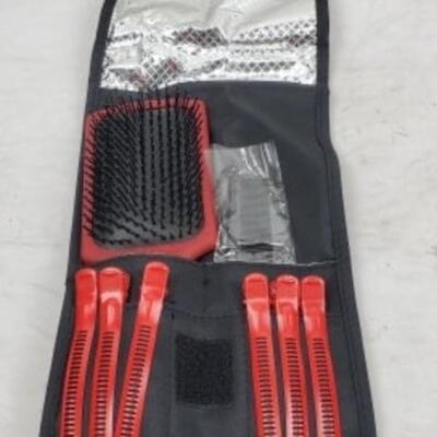 Hot Hair Tools Cool Carry Bag with Brush, Comb & Styling Clips - New