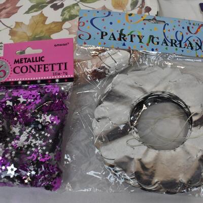Party Supplies Lot: Stickers, Fan, Confetti, Garland, Plates - New