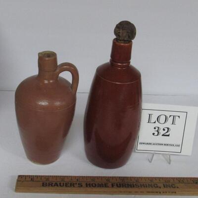 2 Antique Stoneware Jugs Brown Glaze