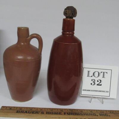 2 Antique Stoneware Jugs Brown Glaze