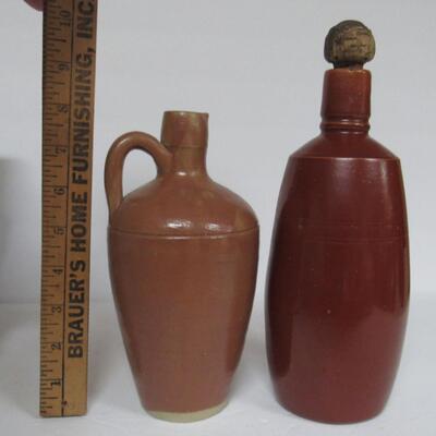 2 Antique Stoneware Jugs Brown Glaze