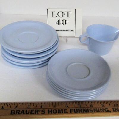 Vintage Texas Wear Creamer, Dallas Ware Saucers and Hemocoware Saucers