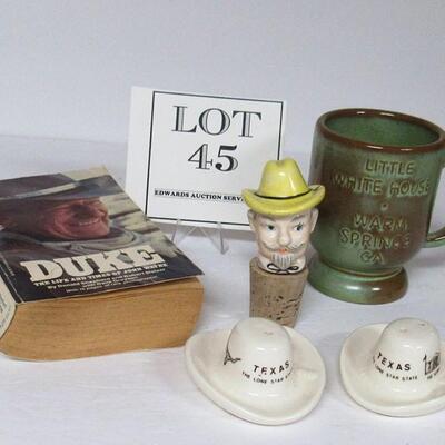 Cowboy Cork Stopper, Texas S/P Set, Frankoma Mug and Duke Paperback