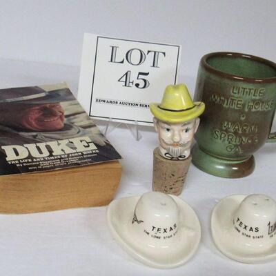 Cowboy Cork Stopper, Texas S/P Set, Frankoma Mug and Duke Paperback