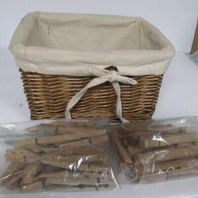 Clothes Pin Basket and 2 Bags Wood Clothespins