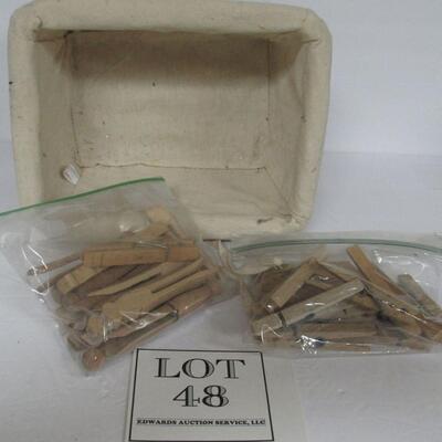 Clothes Pin Basket and 2 Bags Wood Clothespins