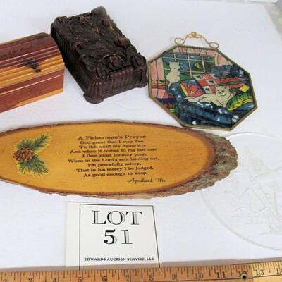 Vintage Rustic Decor and Window Hanger, Fisherman's Prayer, Pine Box, Cigarette Box