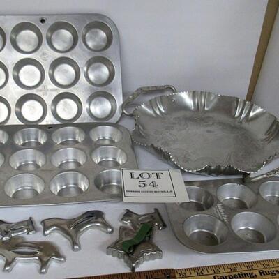 Lot of Vintage Aluminum Ware, Cookie Cutters, Muffin Tins, More