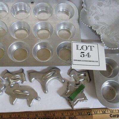 Lot of Vintage Aluminum Ware, Cookie Cutters, Muffin Tins, More