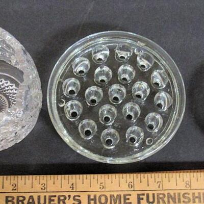 Lot of Old Pressed Glass Dishes and Flower Frogs