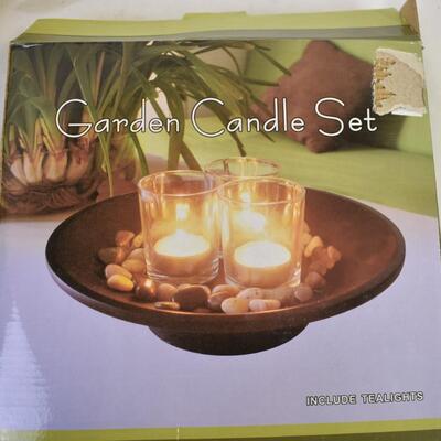 8 pc Decor: Candles, Garden Candle Set,  Pitcher, Bucket, Soap Dispenser, etc