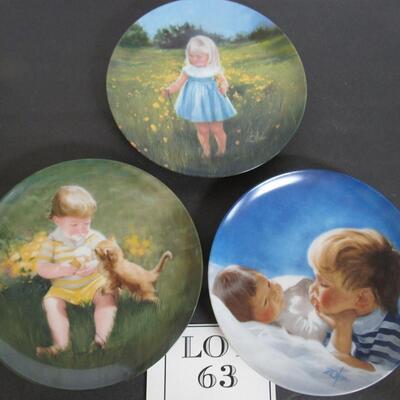3 Plates: Meadow Magic, #1694B, 1989; Brotherly Love, #1843R, 1987; Cone For Two #7975D, 1990