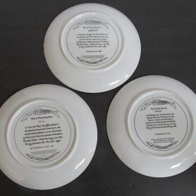 3 Plates: Meadow Magic, #1694B, 1989; Brotherly Love, #1843R, 1987; Cone For Two #7975D, 1990