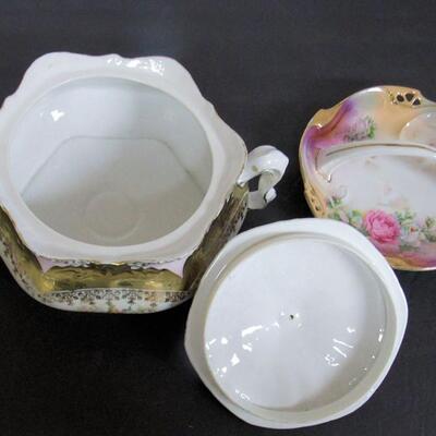 Vintage Decorative Dishes, Small Covered Serving Dish, Handled Basket
