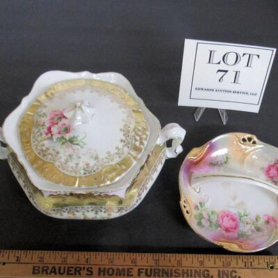 Vintage Decorative Dishes, Small Covered Serving Dish, Handled Basket