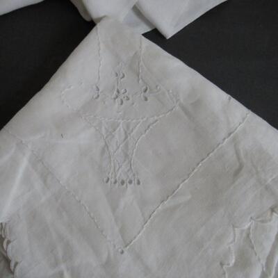 2 Very Large White Vintage Tablecloths, 1 Square Tablecloth