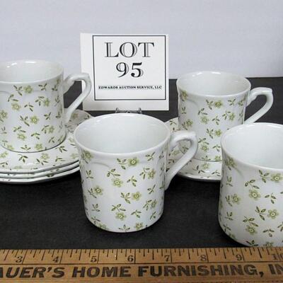 4 Cup and Saucer Sets, J&G Meakin England, Sterling, Forget Me Not Pattern