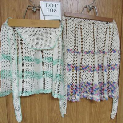 2 Very Nice Vintage Crocheted Aprons
