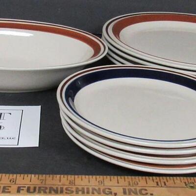 Lot of Stoneware Dishes, Contemporary, Tan, 1 Blue
