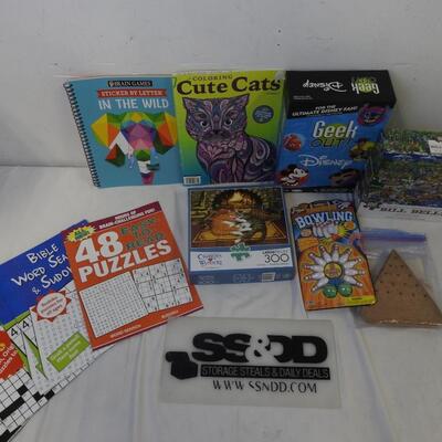 20 pc Activity Lot for 10 to Adult.  Puzzles, Disney Geek Game, Crossword, etc