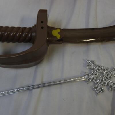 18 pc Halloween Lot:  Wigs, Masks, Sword, Hook, Pumpkins, Brass Leaves, Feathers
