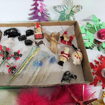 Large Lot of Christmas Ornaments, Foil, Metal, Plastic