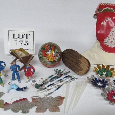 Lot of Vintage Christmas Decor, Lead Skaters, Ornaments, Candy Containers