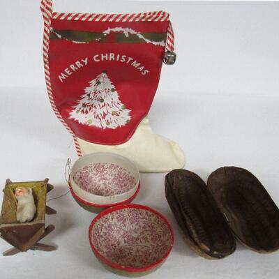 Lot of Vintage Christmas Decor, Lead Skaters, Ornaments, Candy Containers