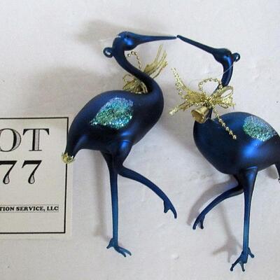 Neat Tall Glass Blue Heron Christmas Ornaments