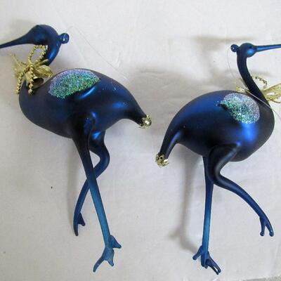 Neat Tall Glass Blue Heron Christmas Ornaments