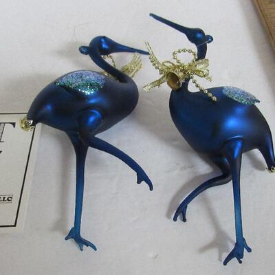 Neat Tall Glass Blue Heron Christmas Ornaments