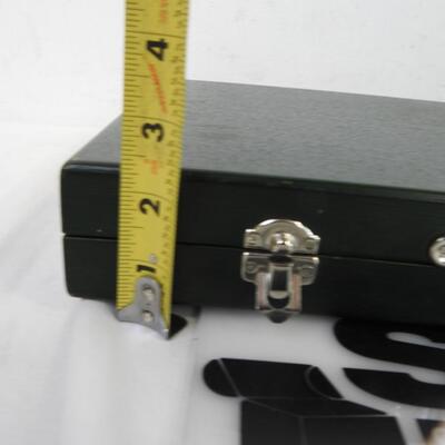 Wood Case, with faux leather handle green, 15 3/4 in x101/2 in x 2 1/2 in