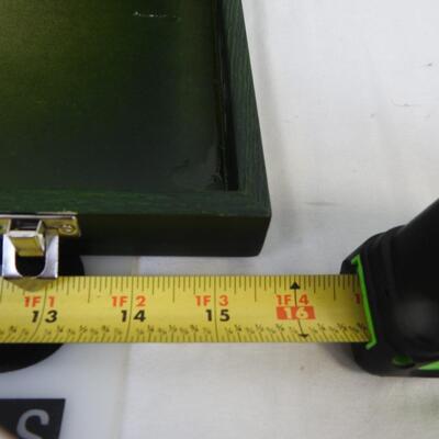 Wood Case, with faux leather handle green, 15 3/4 in x101/2 in x 2 1/2 in