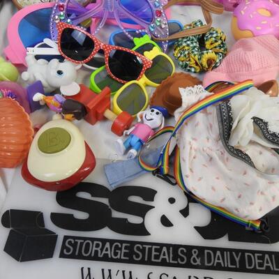 Toys 20+ High School bag, hats, troll, piggy bank, sunglasses, doll accessories