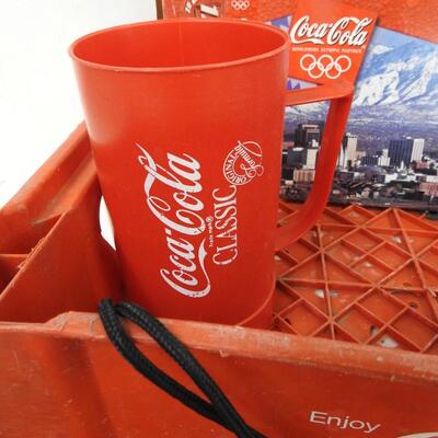 Coca Cola & Pepsi 12 Pc : Coke plastic crate, bag, mug, glasses, Pepsi glasses