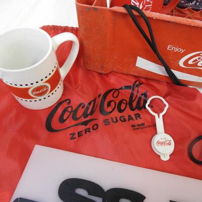 Coca Cola & Pepsi 12 Pc : Coke plastic crate, bag, mug, glasses, Pepsi glasses