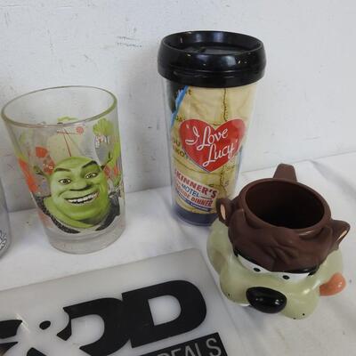 7 pc Collector set: Peanuts, Batman, Shrek, I love Lucy, Taz & Betty Boop