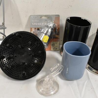 Bathroom Lot: 3 Airwick Refreshers, Mirror Rack, Cups, Shower Heads