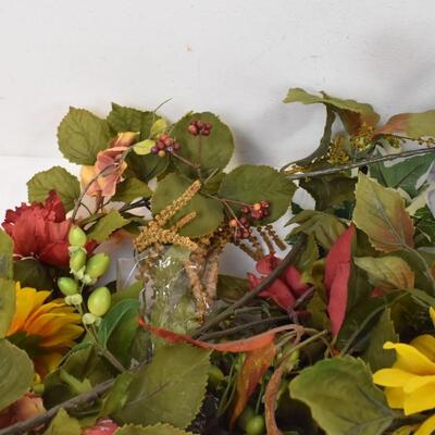 Faux Flowers, Red, Yellow, Berries, and Leaves