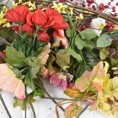 Faux Flowers, Red, Yellow, Berries, and Leaves