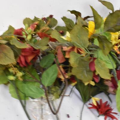 Faux Flowers, Red, Yellow, Berries, and Leaves