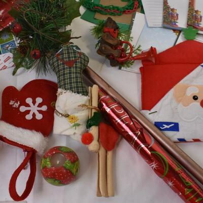Christmas DÃ©cor Lot: Cards, Tins, Candles, Wrapping Paper, Wall Hanging